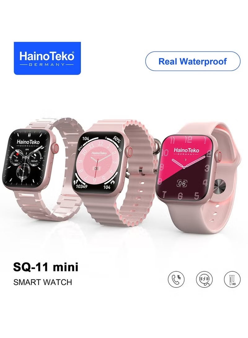 Haino Teko SQ-11 Mini Smart Watch with AMOLED Display, Waterproof Design, Health & Fitness Tracking, Touch Screen, Bluetooth Calling Support, Includes 3 Pairs of Replaceable Straps - Image 1